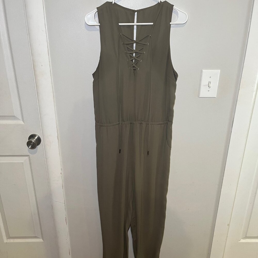 Olive Green Sleeveless Lace-Up Jumpsuit Size Large